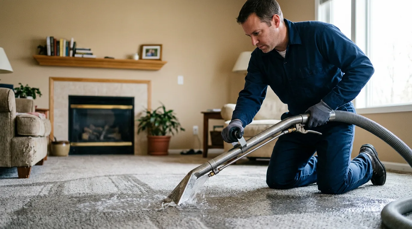 Water damage restoration technician working near Omega, OK